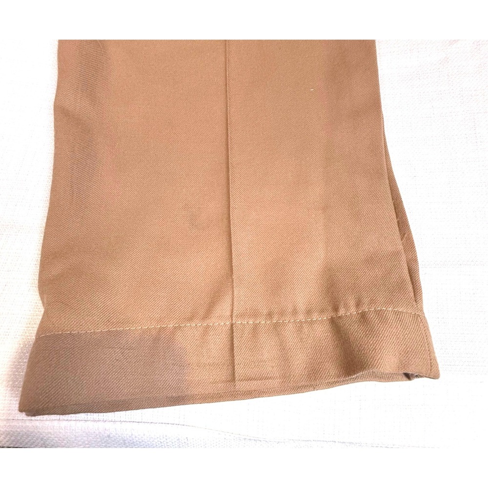 Vintage Camel Tan 100% Worsted Wool Pleated High Waisted Straight Leg Trousers - Picture 4 of 11